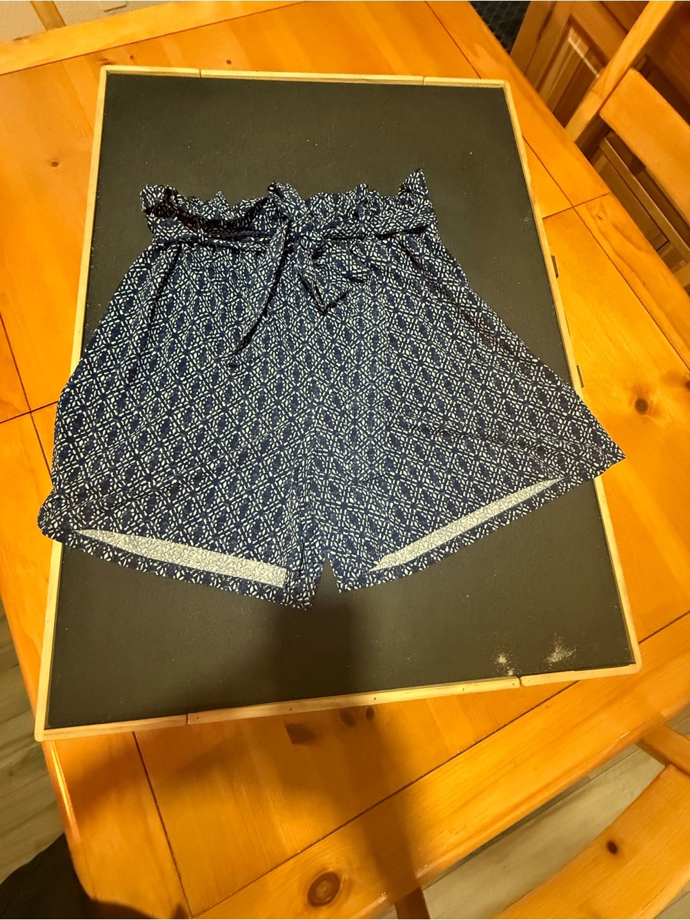 LuLaRoe Navy Printed Paperbag Waist Shorts with Tie